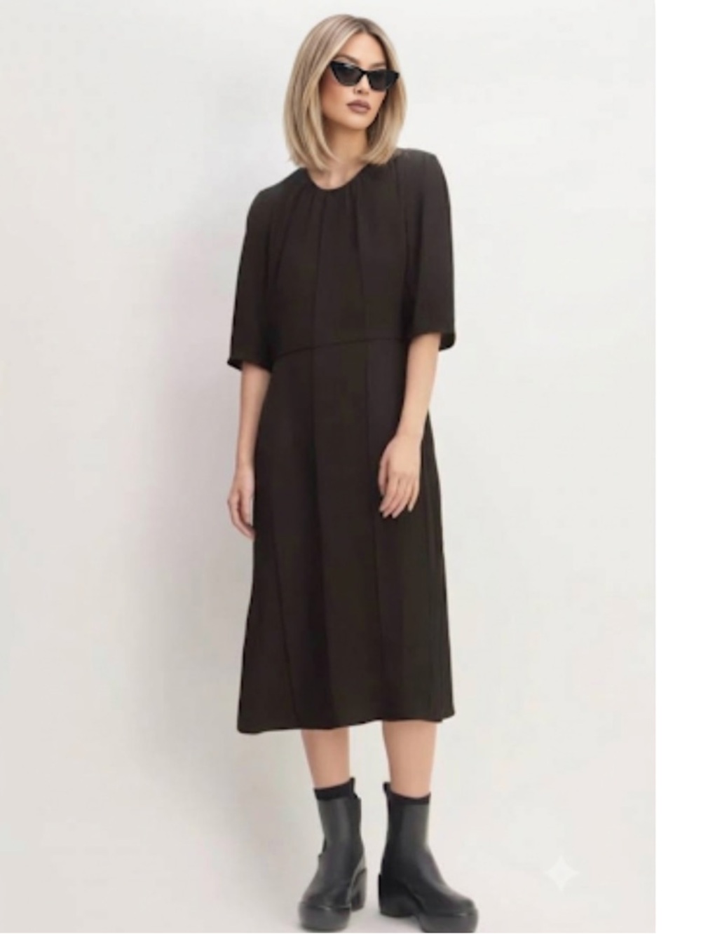 EVERLANE NWT The City Stripe Ruched Dress In Black Size 14